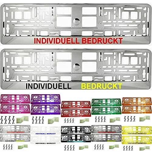 2 Stück Kennzeichenhalter mit Wunschtext Beschriftung Werbung Bedruckt. KOSTELOSE Lieferung (Silber Chrom)