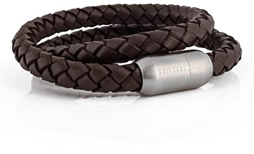 Akitsune Navis Segeltau Lederarmband | 8mm breit | Magnetischer Kapselverschluss Doppelt Gewickelt Damen Herren Maritim - Silber - Braun 41 cm