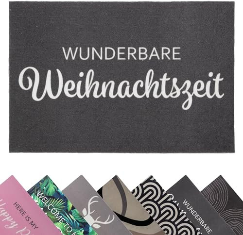Primaflor Weihnachten Fußmatte mit Spruch “Wunderbare Weihnachtszeit” - 40 x 60 cm, rutschfeste Schmutzfang-Matte, Weihnachts-Deko Türvorleger mit Velour Oberfläche, Waschbarer Fußabtreter