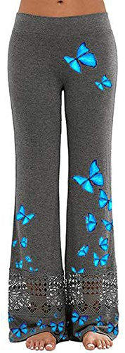 BOTCAM Pantalones de deporte para mujer con estampado de mariposas, para el tiempo libre, yoga, jazzpant de pierna ancha, gris oscuro, XXL
