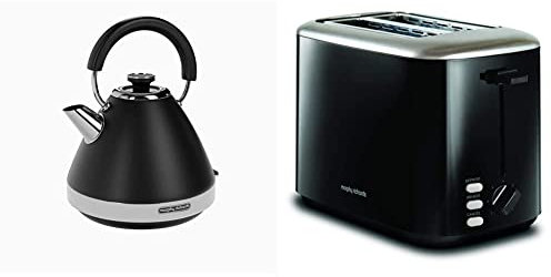 Morphy Richards 100131 Venture Pyramid Kettle Black & Equip Black 2 Slice Toaster - Defrost And Reheat Settings - 2 Slot - Stainless Steel - 222064