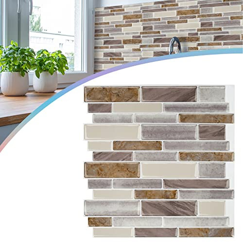 LZQ 10 Blatt Klebefliesen Küche Selbstklebende Backsplash Fliesen 3D Fliesenaufkleber Spritzschutz Wasserdicht Marmor Design für Küche Bad (30 × 30 cm, Gelb)