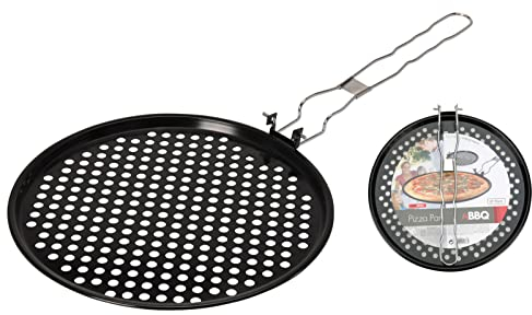 OrionMart Barbecue Grill Pizza Pan Stainless Steel Oil Drain Pan with Handles – Camping BBQ Frying Grill Pan Nonstick with Holes for Smoky Flavor - Grill Serving Tray 33cm