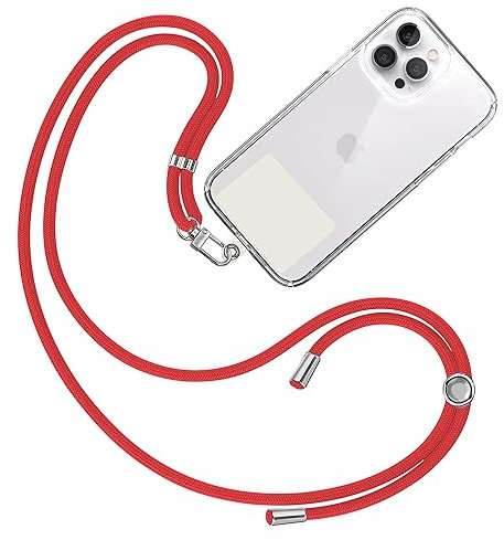 TBOC Cordon Collier Laniere Portable [Rouge] avec Patch de Fixation [Blanc Ice] et Sangle de Suspension Amovible Réglable et Résistante Compatible avec Toutes les Marques de Téléphone Accessoires