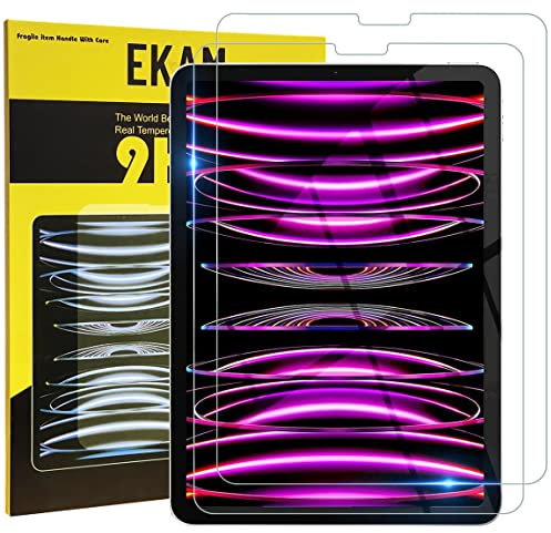 EKAM [2-Pack] Screen Protector for iPad Pro 11-Inch, 2022/2021/2020 (4th/3rd/2nd Generation) Tempered Glass Film HD Scratch Resistant, Compatible with Pencil/Face ID