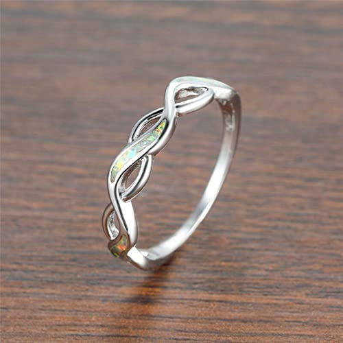 BIOLIVING Netter Weiblicher Blauer Weißer Opal-Stein-Ring-Silber-Farben-unendlichkeits-hochzeits-ohrring-Charme-Geometrie-verlobungsringe Für Frauen