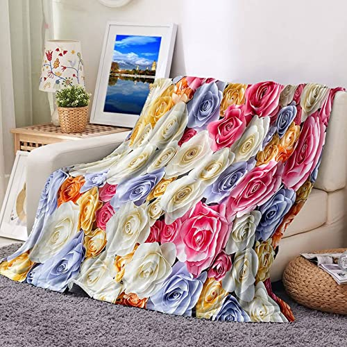 Fleecedecke 150x200 mit Motiv, Kuscheldecke Bunt Blumen Flanell Flanelldecke Blanket Weich Kuschelig Warm Wohndecke Sofa Bett Geschenk