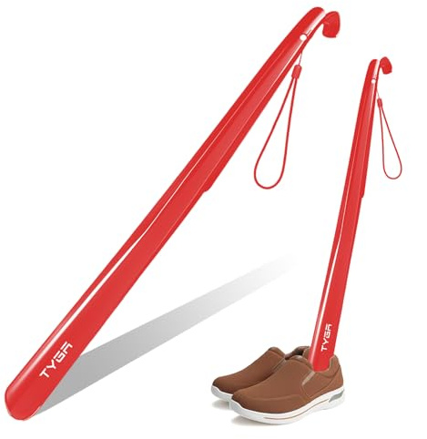 TYGA Shoe Horn, Extra Long Handled, 58cm, Red, Pack of 1 | Extra-long 58cm shoe horn with an elongated design for comfortable use by men and women, helping reduce the need to bend.