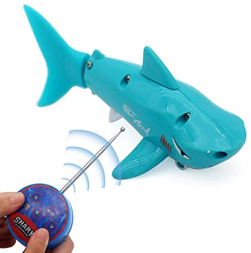 Escomdp Mini requin radiocommandé radiocommandé - Bateau sous-marin électrique réaliste - Jouet animal pour piscine - Cadeau d'anniversaire pour enfants - Bleu