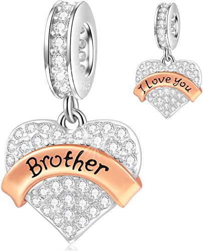 Ti Amo Fratello Charms Ciondolo si adatta al braccialetto/collana dell'amicizia Pandora, 925 Argento Sterling Pave Chiaro CZ Cuore Brother Ciondolo Perline, Regali per Cugino/Sorella/Migliore Amico