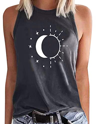 YUE Damen Sommer Casual Tank Top Ärmellos Blusentop Tshirt schwarz Locker Oberteile Sonnenblumendruck Tshirt Basic Top Lange Tanks Oberteile Casual Lose Shirt Atmungsaktive Vest