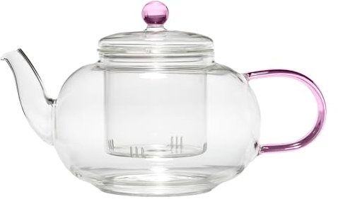 Paris Hilton Glas-Teekanne mit herausnehmbarem Tee-Ei, hergestellt aus temperatursicherem Glas, perfekter Ausgießer, 1,2 l, Rosa
