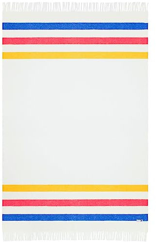 Steppenwolle® Bunte Decke Camp (135x200 cm) Mit Fransen aus 100% Schurwolle | Nachhaltige Wolldecke für Bett & Zelt | Gemustert in Gelb Blau Rot | Fair Produziert in der EU