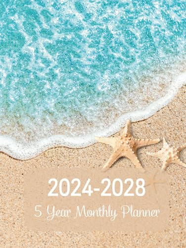 2024-2028 5 Year Monthly Planner: 60 Months (Jan 24- Dec 28) Monthly & Weekly Large Schedule Organizer With Goals, Contacts & More | Beautiful Sea on Beach Cover