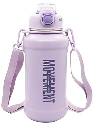 316 Stainless Steel Insulated Water Bottle with Handle, Leakproof Thermal Drinking Bottles, Vacuum Insulated Metal Sports Bottle 1000ml with Straw/Carry Strap for Sports, Running, Gym(Purple)