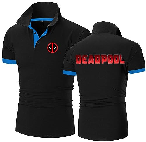HARLSO Superhero Herren-Golf-Poloshirts für Dead-Pool, kurzärmelige, sportliche, schnell trocknende Kleidung, feuchtigkeitsableitende T-Shirts, Outdoor-Sportarten, Tennis-T-Shirta,Black-XL