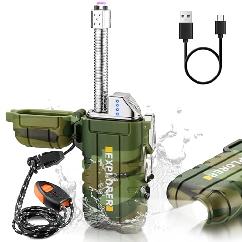 Bistfy 2023 Lichtbogen Feuerzeug, Elektrisches USB C Plasma Feuerzeug Mit Licht & Notfall-Pfeife, Wasserdicht & Winddicht für Camping, Survival, Kamin, Kerzen - Männer Geschenk