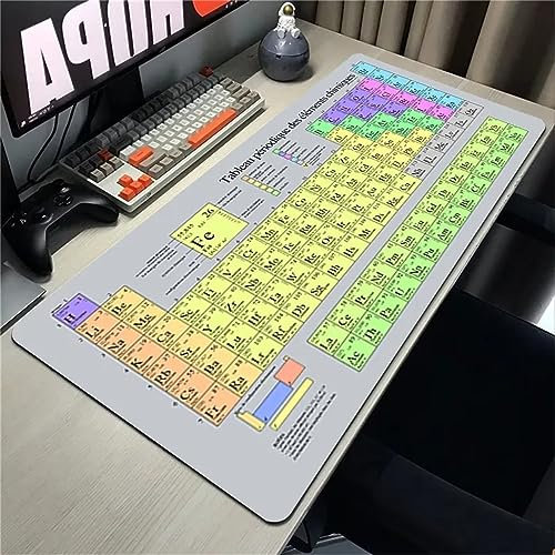Alfombrilla de Ratón Grande XXL 1200x600x2mm Gaming Mouse Pad Elementos De La Tabla Periódica Alfombrilla Escritorio con Bordes Cosidos Textured Superficie Lavable Velocidad para PC, portátil