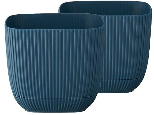 Tymar Blumentopf mit Untersetzer, 2er-Pack, Übertopf aus Kunststoff, Quadrat Form (19x19 cm, Türkis)