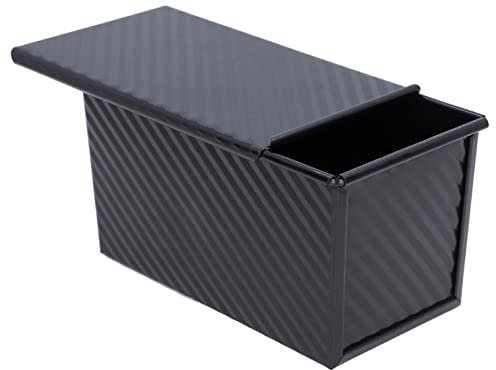 Molde para Pan con Tapa, Molde Antiadherente de Acero al Carbono Corrugado para Pan Tostado, Orificio Ventilado para Hornear Rápido, Capacidad de Masa de 1 Libra para Hornear Pan(Negro)