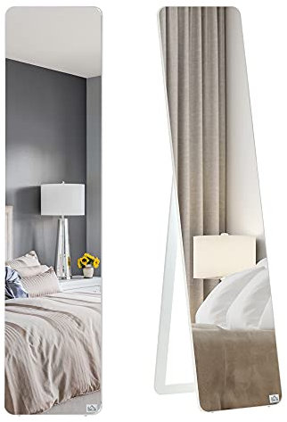 HOMCOM Miroir sur Pied et Mural rectangulaire dim. 37L x 43l x 156H cm Bois Aspect Blanc