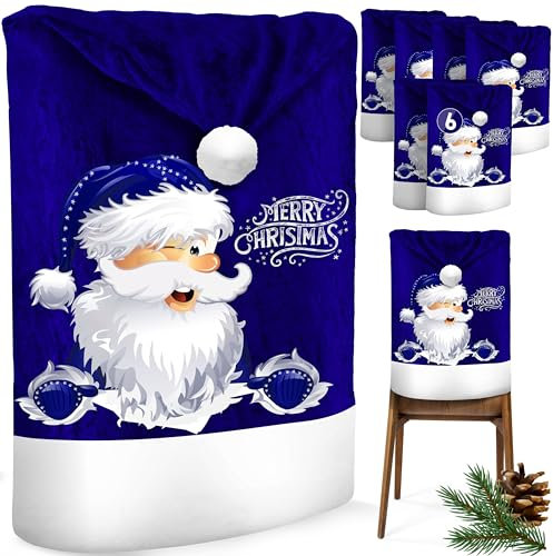 KESSER® Premium Weihnachtsstuhlüberzug 6er Set Stuhlhussen für Weihnachten Nikolausmütze Stuhlbezug Husse Weihnachtsdeko für Stühle Überzieher - Stuhlabdeckung im weihnachtlichen Design
