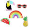 Lot de 5 broches en forme de toucan ananas et lunettes de soleil arc-en-ciel, Alliage