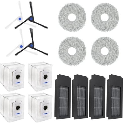 Chuancheng Lot de 16 Sacs à poussière HEPA de Rechange pour aspirateur Ecovacs Deebot X2/X2 Omni / X2pro / DEX86, 4 brosses latérales, 4 filtres HEPA, 4 serpillères et 4 Sacs à poussière
