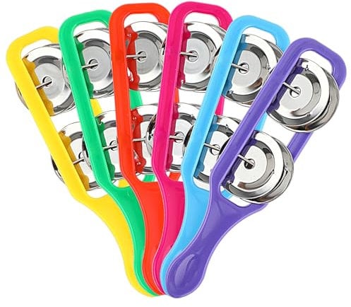 Aster 6 Stück Becken für Kinder, Bulk-Tamburin-Becken mit Kunststoffgriffen, bunte Rassel-Musikinstrumente, Party-Geräuschmacher und lustige Goodie-Bag-Füllstoffe für Jungen und Mädchen