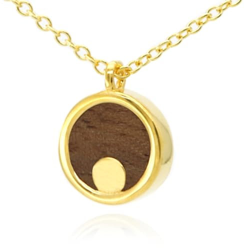 NaturSchatulle Holzschmuck Set Ohrringe Halskette Moonshine 9mm Damen Holzohrringe 925 Silber Rosegold Nussbaum Holz Ohrstecker Schmuck (Kette Gold)