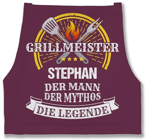 Schürze - Grillschürze Herren Männer - Grillmeister Mythos Die Legende mit Name I Vatertag I Geburtstag I Lustig Geschenk Witzig Grillen - 85x69 - Aubergine - geschenke für grillfans