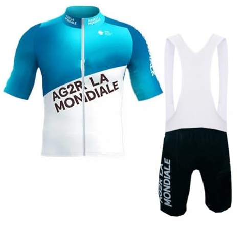 SGCIKER Hommes 2024 pro Team AG2R Maillot Cyclisme Ensemble, Été Manches Courtes Respirant Cycle Chemise VTT Vélo Vêtements Cuissard Kits 9D Gel Pad (4XL)