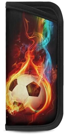 KUIFORTI Fire Football Glasses Bags for Boys Teens Eye Glass Case Soft Spectacle Sleeve Cover 3D Flame Soccer Glasses Case Travel Sunglasses Pouch Eyeglasses Holder,Size L