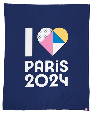 Paris 2024 Jeux Olympiques Coeur Plaid | 100% Polyester | Oeko-TEX | 125x150 cm | Bleu