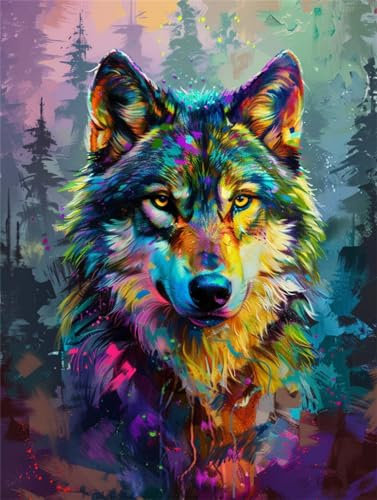 AMBATTERY Handarbeit Set Für Erwachsene Wolfsporträt Ölgemälde Knüpfteppich Zum Selber Knüpfen Extra Groß Knüpfen Set Teppich Knüpfstern Set Erwachsene Vorgedruckt Teppich 31x63in