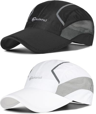 AYPOW 2 Pcs Unisex Schnell Trocknend Baseball Cap Baseballkappe, Modisches Leichte Faltbare Atmungsaktiv Mesh Outdoor Sportmütze Sportkappe, Reflektierende Verstellbar Basecap Sonnenhut Herren Damen