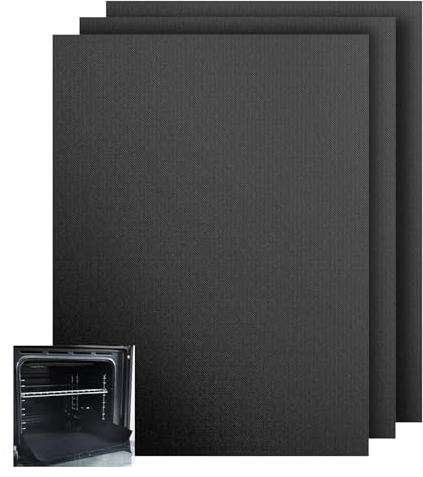 KitchenRaku 3PCS Universal Oven Liners 32x50cm, Non-Stick and Heavy-Duty Oven Liners for Bottom of Oven - Home Accessories & Kitchen Accessories -Suitable for Most Ovens and Cookers (Black)