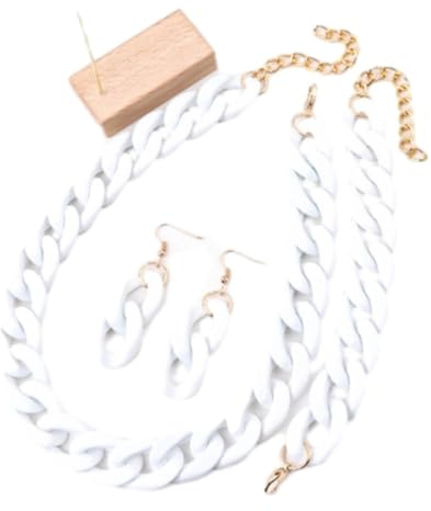 Tesselite 4 Stück/Set Acryl-Gliederkette, Choker-Halskette für Damen, Bohemain, matt, bunt, Statement-Ohrringe, Armbänder, Halsketten, Schmucksets, Weiß, Einheitsgröße