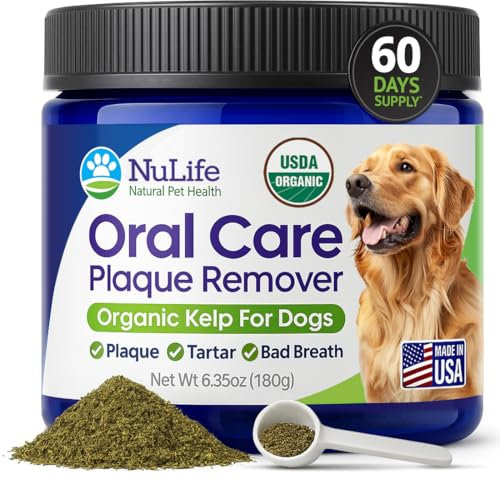Hundezahnreinigungspulver, Hundeplaque und Zahnsteinentferner, Mundgeruch Behandlung für Hunde mit USDA Bio Seetang Pulver, Hundezahnpflege leicht gemacht, für jedes Alter, 170.1 g