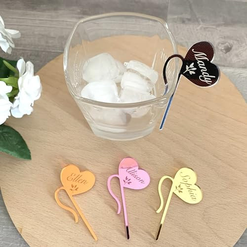 Personalised Wine Glass Charms, Custom Name Tags, Wedding Drink Accessories, Sweetheart Drink Tags, Champagne Love Tags Cocktail Markers Hanging Drink Name Tags for Glasses, Guest Names (Design 3)