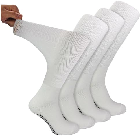 Dr.Socks 4 Paar Kniestrumpfe Antirutsch Bambus Diabetikersocken Kniestrumpfe Bambus Socken Ohne gummi und Naht mit Noppen für Diabetiker (37-40, Weiß)