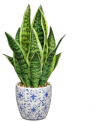 Arborus Künstliche Pflanzen im Keramik Topf Künstlicher Bogenhanf 40 CM Kunstpflanzen wie Echt im Topf Unechte Pflanzen Dekopflanzen Wohnzimmer Deko Schlafzimmer Deko Badezimmer Deko Tisch Fensterbank