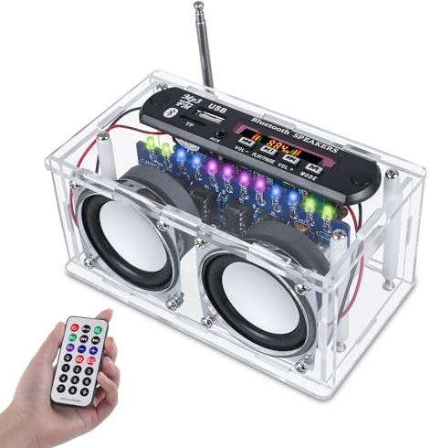 DONGKER Kit de Soudure pour Haut-Parleur Électronique DIY - Amplificateur Bluetooth avec Radio FM - Mini Stéréo Domestique avec Voyant LED - Boîte de Haut-Parleur