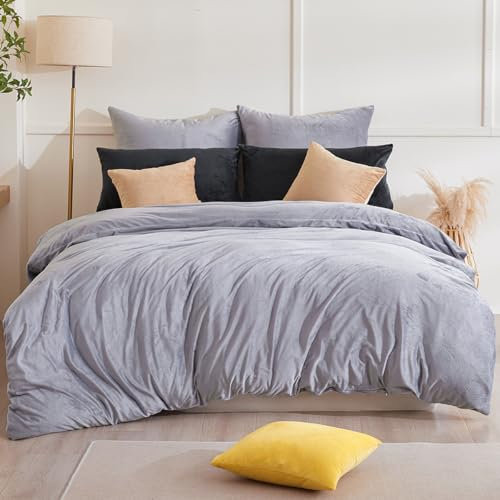 Beqnat Winter Flanell Bettwäsche 135x200 - Warme Flauschige Teddy Plüsch Bettwäsche Sets Cashmere Touch Winterbettwäsche Fleece 1 Bettbezug + 1 Kissenbezug 80x80 mit Reißverschluss, Grau