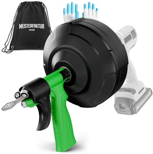 Meisterfaktur Desatascador Tuberias [7,5M] - Función Automática - Espiral para Desatascar Tuberias Automática - ¡Espiral Limpiador de Desagües y de Tuberías para Aficionados al Bricolaje!