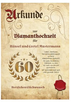 TypeStoff Personalisierbare Urkunde in Elefantenhaut-Optik zur Diamant-Hochzeit, Namen personalisierbar, Geschenk zum Ehrentag - PU-01476