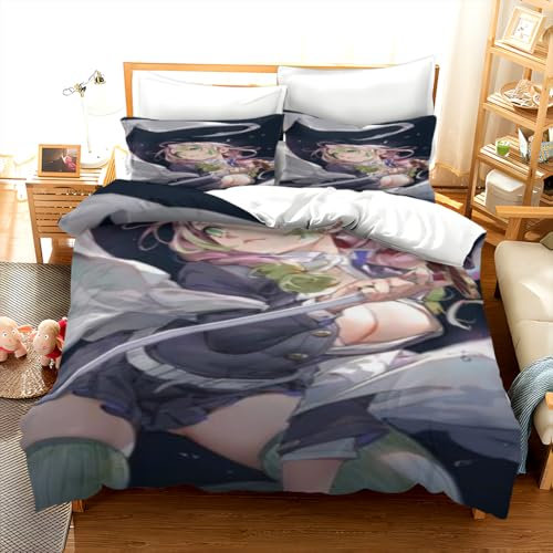 LJRLRARA Anime Charaktere Frau Bettwäsche200×200 Kanroji Mitsuri Kinderbettwäsche Sets Für Jungen Mädchen,Bettbezug-Sets mit Reißverschluss,Mikrofaser Bettwäsche Set Mit 2 Kissenbezug 80×80