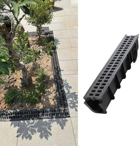 Ablaufgarnitur für den Außenbereich, Polymer-Kunststoff, Regenablauf-Regenrinne für Hof, Garten, Terrasse, Terrasse, Garage, schmales Graben-Ablaufsystem, 6 Stück, B 12 cm x H 12 cm