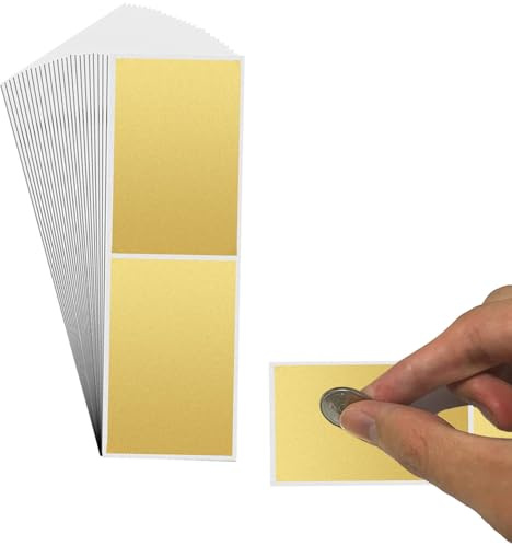 TJUSPIRIT 100 Stück 50 x 70 mm Rubbelaufkleber, Rubbel Etiketten Gold | Rubbellose Aufkleber, Selbstklebendes Rubbeletikett, Scratch Sticker für Gutschein Überraschung
