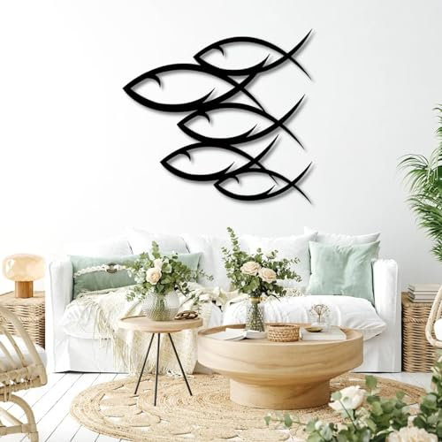 Wanddekoration mit Fischen aus Metall, Wanddekoration mit Fischschwarm, Wandkunst mit Fischen aus Metall, Wanddekoration mit Fischen, Wandkunst mit Fischen, nautische Wanddekoration, Ozean-Wanddekorat